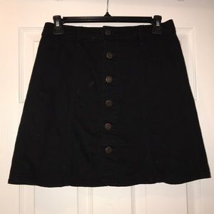 Black front button jean skirt